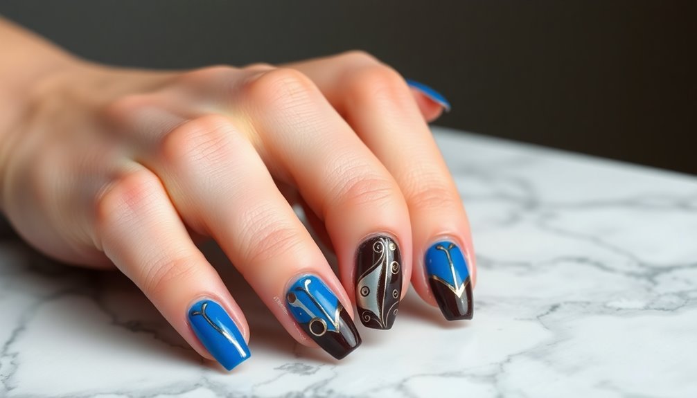 chic blue and brown nails