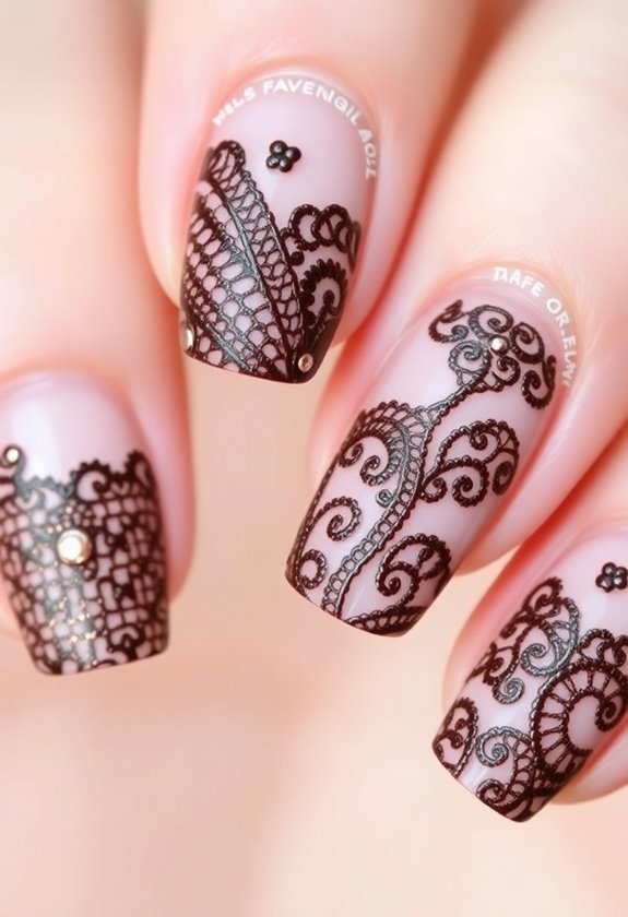 Brown Lace Effect nails design