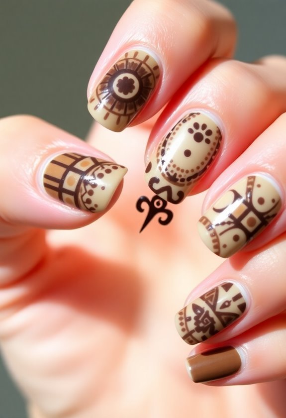 Brown Tribal Patterns Nails dessign