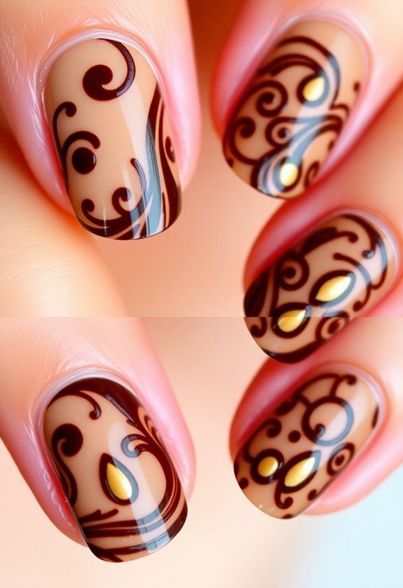 Brown Paisley Design Nails Design