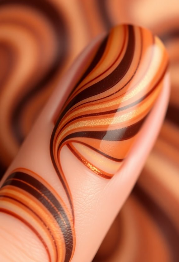 Abstract Brown Lines Nails design