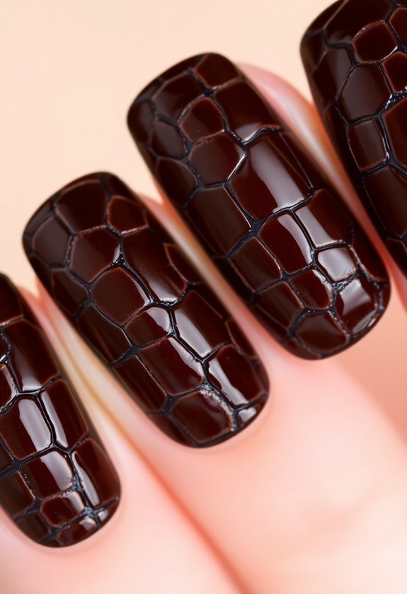 Brown Crocodile Texture nails design
