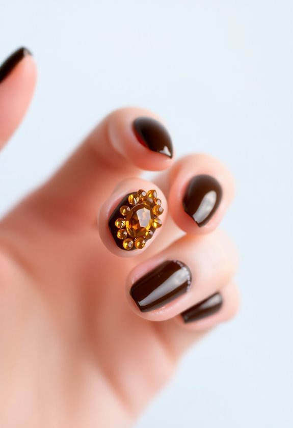 Amber Crystal Accents nails design